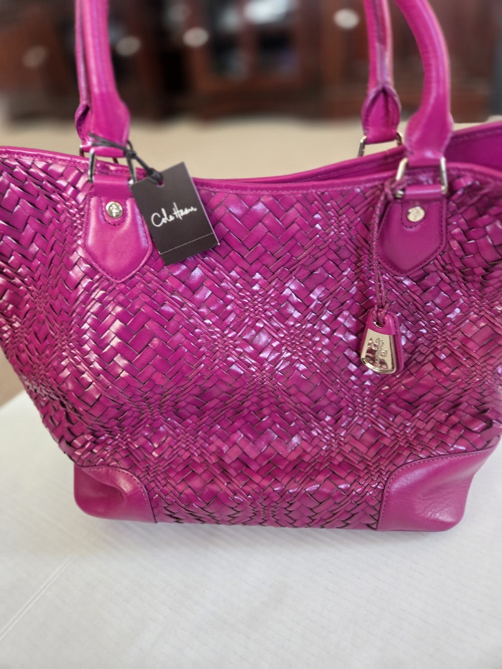 COLE HAAN  NWT Pink Woven Tote Bag W/ DUST BAG